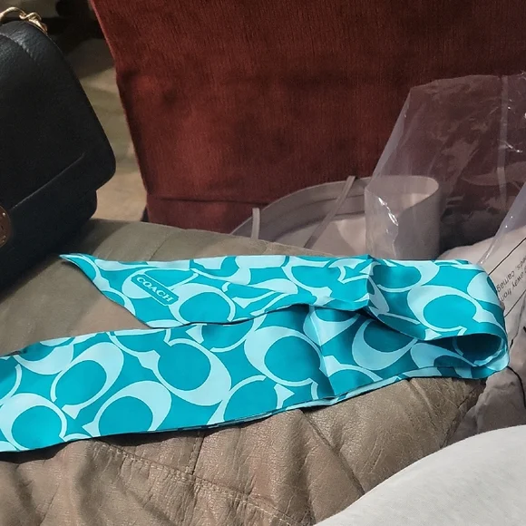 Coach Teal & Aqua Signature Pattern Silk Scarf - Picture 2 of 4